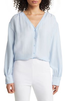 Nordstrom V-Neck Button Blouse in Blue Skyway