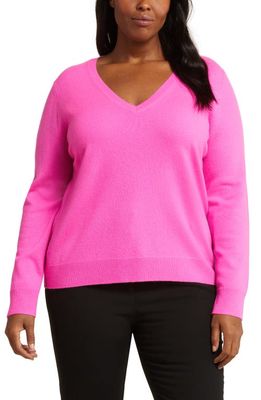 Nordstrom V-Neck Cashmere Sweater in Pink Flash