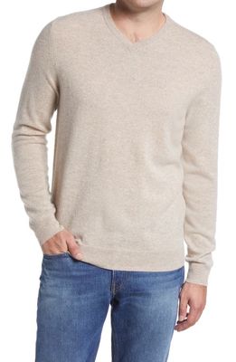 Nordstrom V-Neck Cashmere Sweater in Tan Oxford Heather