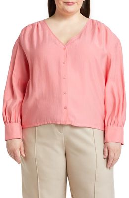 Nordstrom V-Neck Long Sleeve Button-Up Top in Coral Rose Tea