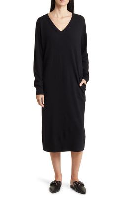 Nordstrom V-Neck Long Sleeve Wool & Cashmere Sweater Dress in Black