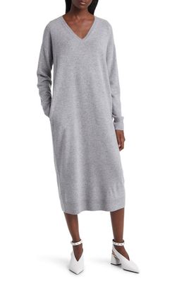 Nordstrom V-Neck Long Sleeve Wool & Cashmere Sweater Dress in Grey Heather