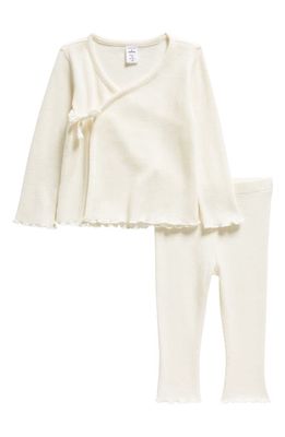 Nordstrom Waffle Knit Cotton Top & Pants Set in Ivory Egret