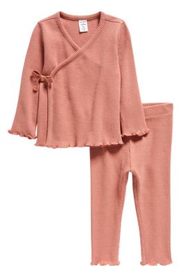 Nordstrom Waffle Knit Cotton Top & Pants Set in Pink Brick