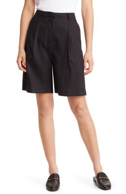 Nordstrom Wide Leg Linen Blend Shorts in Black