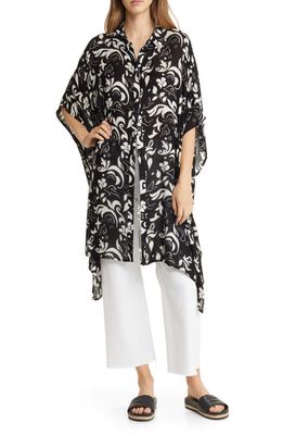 Nordstrom Wide Sleeve Button-Up Tunic in Black Craft Botanical