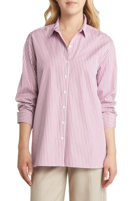 Nordstrom Women's Everyday Stripe Poplin Button-Up Shirt in Purple- White Samba Stripe