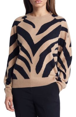 Nordstrom Zebra Stripe Cashmere Sweater in Camel- Black Bold Zebra