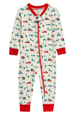 Nordstrom Zip-Up Pajama Romper in Ivory Egret Holiday Cars