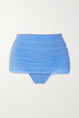 Norma Kamali - Bill Ruched Stretch-mesh Bikini Briefs - Blue
