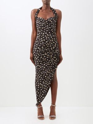 Norma Kamali - Cayla Halterneck Spot-print Velvet Dress - Womens - Black & White