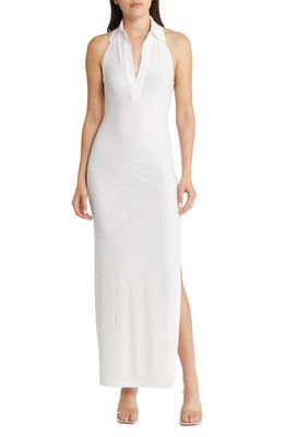 Norma Kamali Collared Halter Gown in Snow White