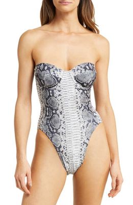 Norma Kamali Corset Strapless Underwire One-Piece Swimsuit in Black/White Python