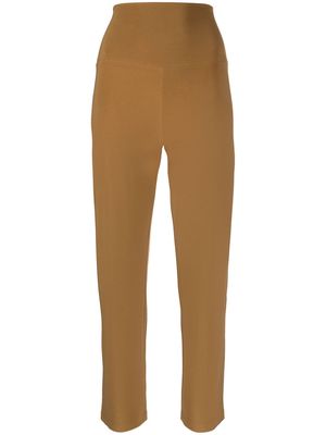 Norma Kamali cropped high-waisted slim-fit trousers - Brown