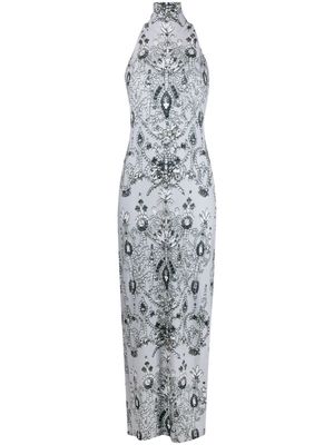 Norma Kamali crystal-print halterneck maxi dress - Grey