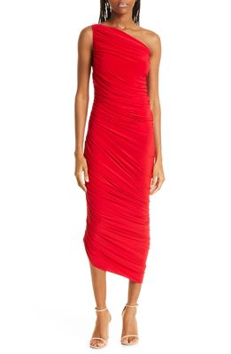 Norma Kamali Diana Asymmetric One-Shoulder Midi Dress in Red