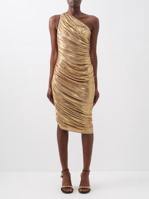 Norma Kamali - Diana One-shoulder Ruched Lamé Dress - Womens - Gold