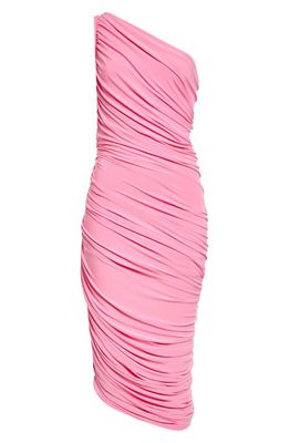 Norma Kamali Diana Ruched One-Shoulder Midi Dress in Candy Pink