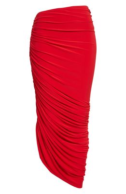 Norma Kamali Diana Ruched Skirt in Tiger Red