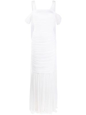 Norma Kamali draped back ruched-mesh gown - White