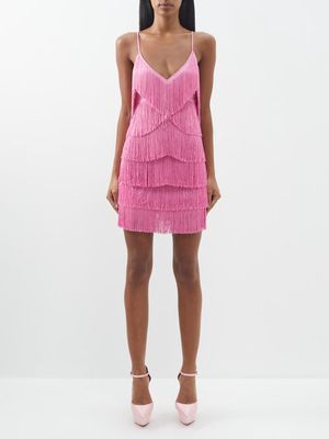 Norma Kamali - Fringe-trimmed Mini Dress - Womens - Pink