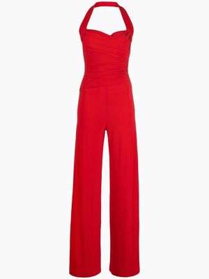 Norma Kamali halterneck ruched wide-leg jumpsuit - Red