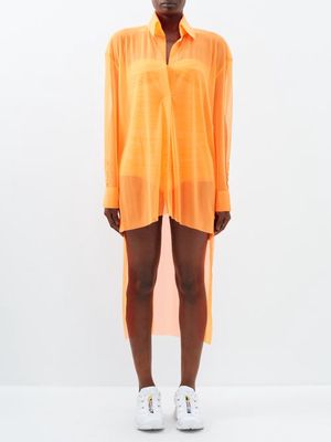 Norma Kamali - Hi Low Oversized Mesh Shirt - Womens - Neon Orange