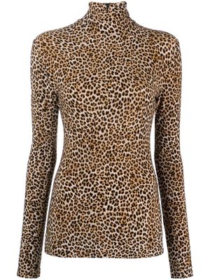 Norma Kamali leopard-print high-neck T-shirt - Black