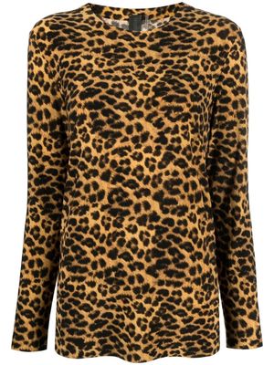 Norma Kamali leopard-print long-sleeved T-shirt - Brown