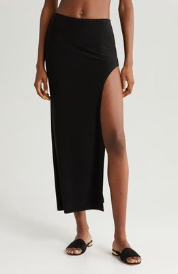 Norma Kamali Marissa Side Slit Midi Cover-Up Skirt in Black