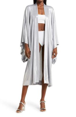 Norma Kamali Metallic Lamé Cover-Up Robe in Silver