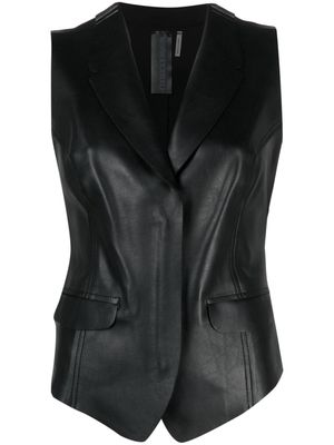 Norma Kamali notch-lapel faux-leather waistcoat - Black