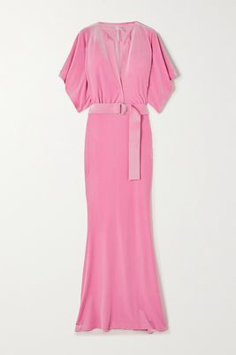 Norma Kamali - Obie Belted Stretch-velvet Maxi Dress - Pink