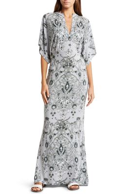 Norma Kamali Obie Jewel Print Cover-Up Maxi Dress in Light Jewels