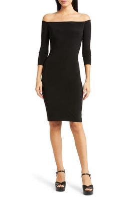 Norma Kamali Off the Shoulder Body-Con Knit Dress in Black
