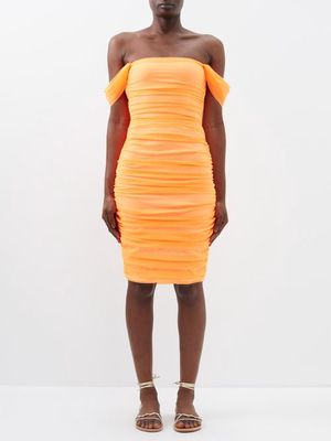 Norma Kamali - Off-the-shoulder Ruched Dress - Womens - Orange
