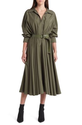Norma Kamali Oversize Belted Long Sleeve Maxi Shirtdress in Military