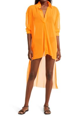 Norma Kamali Oversize Cover-Up Shirt in Neon Orange