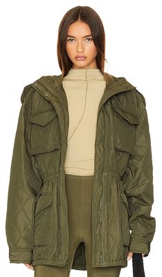 Norma Kamali Quilted Hooded Cargo Jacket in Green