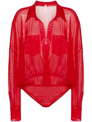 Norma Kamali semi-sheer mesh body - Red