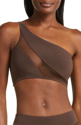 Norma Kamali Snake Mesh One-Shoulder Bikini Top in Chocolate/Chocolate Mesh