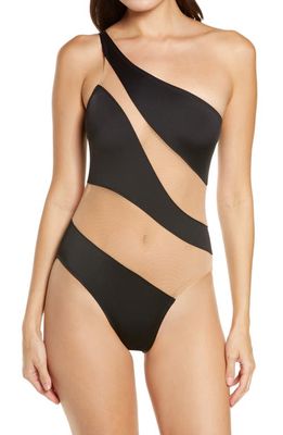 Norma Kamali Snake Mesh One-Shoulder Swimsuit in Black