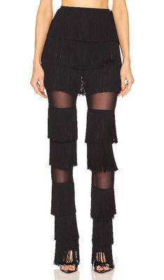 Norma Kamali Spliced Boot Pant With Fringe in Black