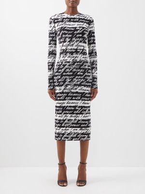 Norma Kamali - Spliced Printed Jersey Dress - Womens - Black & White