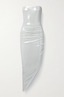 Norma Kamali - Strapless Draped Stretch-lamé Midi Dress - Silver