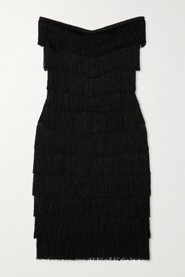 Norma Kamali - Strapless Fringed Stretch-jersey Mini Dress - Black