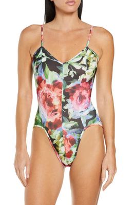 Norma Kamali Wonder High Leg One-Piece Swimsuit in Rose Garden