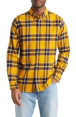 Norse Projects Anton Plaid Organic Cotton Flannel Button-Down Shirt in Turmeric Yellow