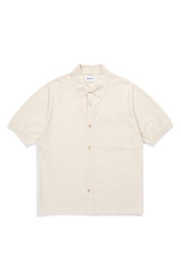 Norse Projects Rollo Short Sleeve Linen & Cotton Knit Button-Up Shirt in Kit White