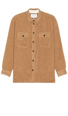 Norse Projects Silas Textured Cotton Wool Overshirt in Tan